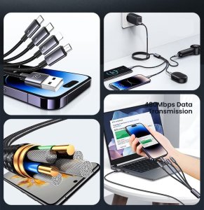Kabel USB Usams 2x USB-A - 2x USB-C + Lightning + microUSB 1.2 m Wielokolorowy 8