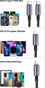 Kabel USB Usams 2x USB-A - 2x USB-C + Lightning + microUSB 1.2 m Wielokolorowy 10
