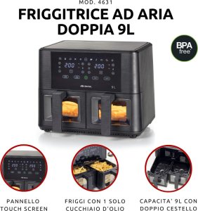 Frytkownica beztłuszczowa Ariete Ariete 4631/00 Podwójny 9 l 2400 W Frytkownica na gorące powietrze Czarny 2