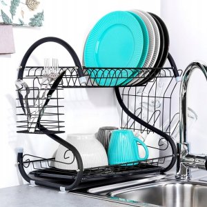 Vilde Suszarka do Naczyń na Talerze Sztućce 2-Poziomowa Czarna VILDE 52x24,5x38cm 3