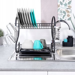 Vilde Suszarka do Naczyń na Talerze Sztućce 2-Poziomowa Czarna VILDE 52x24,5x38cm 9