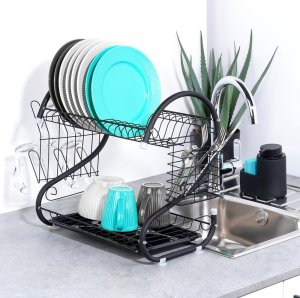 Vilde Suszarka do Naczyń na Talerze Sztućce 2-Poziomowa Czarna VILDE 52x24,5x38cm 10