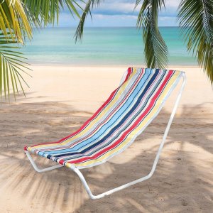 Vilde Leżak Plażowy Składany Metalowy Paski z Torbą Transportową VILDE 86x51,5cm 5