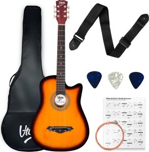 V-Tone V-TONE AG ONE SB gitara akustyczna 4/4 sunburst do nauki dla początkujących kostki pasek zapasowe struny pokrowiec akordy zestaw 1