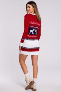 MOE MXS03 Sukienka swetrowa z dwoma reniferami - czerwona (kolor czerwony, rozmiar uni) 2