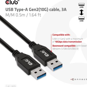 Kabel USB Club 3D USB-A - USB-A 0.5 m Czarny (CAC-1409) 3