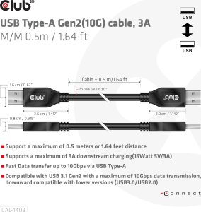 Kabel USB Club 3D USB-A - USB-A 0.5 m Czarny (CAC-1409) 4