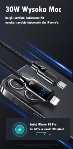 Usams USAMS Kabel USB-C na Lightning 30W 1,2m   Digital Display Zinc Alloy Fast Charging Data Cable HX Series SJ741USB01 (US-SJ741) 8