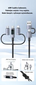 Kabel USB Usams USB-A - USB-C + microUSB + Lightning 1.2 m Wielokolorowy 8