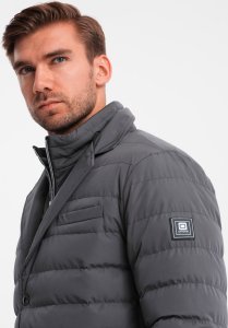Kurtka męska Ombre Pikowana kurtka męska o kroju marynarki  grafitowa V2 OM-JALP-0188 XL 3