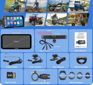 Carpuride Carpuride W603D 6,3'' motocyklowy ekran GPS Carplay bezprzewodowy kamera 5