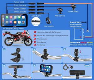 Carpuride Carpuride W603D 6,3'' motocyklowy ekran GPS Carplay bezprzewodowy kamera 6
