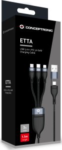 Kabel USB Conceptronic USB-C USB-A - USB-C + microUSB + Lightning 1.5 m Czarny (ETTA05B15) 3
