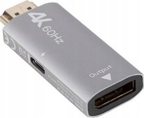 Adapter AV Lanberg Adapter Lanberg HDMI (M) -> Displayport (F) 4K srebrny 1