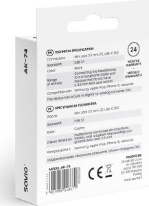 Adapter USB Savio AK-74 USB-C - Jack 3.5mm Czarny  (SAVAK-74) 3