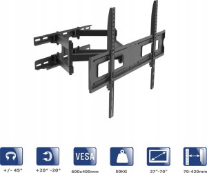 Akyga AKYGA AK-MB-10 TV Wall Mount Full Motion Bracket +-45deg 50kg VESA 600x400mm 37-70inch 2