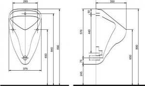 Pisuar Alkotest 502.915.00.1 / GEBERIT / ALEX /  PISUAR, B38CM, H64.5CM, T35CM, DOPŁYW Z TYŁU, ODPŁYW DO TYŁU / 5