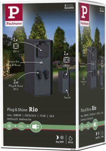 Paulmann Zewnętrzna kolumna zasilająca RIO 2GN. 24V Plug & Shine + 2GN. 230V IP44 + czujnik zmierzchu stal szlachetna / antracyt 12