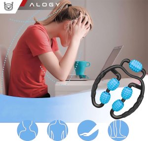 Alogy Masażer do ciała ręczny roller mięśni 5x wałek do masażu Uniwersalny rolkowy czarno-niebieski 5