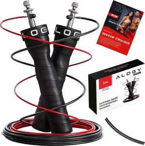 Skakanka sportowa Alogy Skakanka bokserska regulowana Crossfit Fitness Alogy Sport z wymiennymi linkami 300cm łożyska wygodna Czarna 16