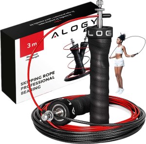 Skakanka sportowa Alogy Skakanka bokserska regulowana Crossfit Fitness Alogy Sport z wymiennymi linkami 300cm łożyska wygodna Czarna 17