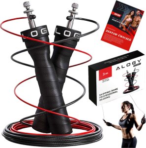 Skakanka sportowa Alogy Skakanka bokserska regulowana Crossfit Fitness Alogy Sport z wymiennymi linkami 300cm łożyska wygodna Czarna 18