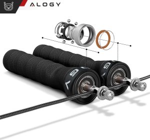 Skakanka sportowa Alogy Skakanka bokserska regulowana Crossfit Fitness Alogy Sport z wymiennymi linkami 300cm łożyska wygodna Czarna 2