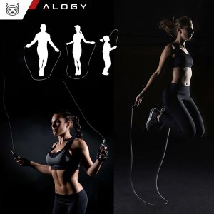 Skakanka sportowa Alogy Skakanka bokserska regulowana Crossfit Fitness Alogy Sport z wymiennymi linkami 300cm łożyska wygodna Czarna 3