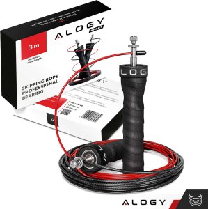 Skakanka sportowa Alogy Skakanka bokserska regulowana Crossfit Fitness Alogy Sport z wymiennymi linkami 300cm łożyska wygodna Czarna 5