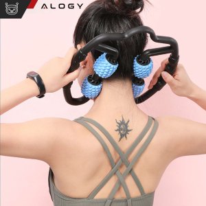 Alogy Masażer do ciała antycellulitowy ręczny roller mięśni 4x wałek do masażu Uniwersalny rolkowy czarno-niebieski 12