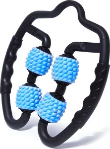 Alogy Masażer do ciała antycellulitowy ręczny roller mięśni 4x wałek do masażu Uniwersalny rolkowy czarno-niebieski 14