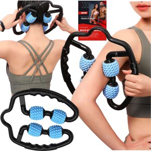 Alogy Masażer do ciała antycellulitowy ręczny roller mięśni 4x wałek do masażu Uniwersalny rolkowy czarno-niebieski 15