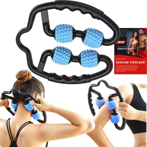 Alogy Masażer do ciała antycellulitowy ręczny roller mięśni 4x wałek do masażu Uniwersalny rolkowy czarno-niebieski 2