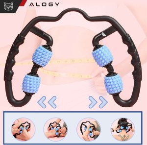 Alogy Masażer do ciała antycellulitowy ręczny roller mięśni 4x wałek do masażu Uniwersalny rolkowy czarno-niebieski 5