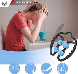 Alogy Masażer do ciała antycellulitowy ręczny roller mięśni 4x wałek do masażu Uniwersalny rolkowy czarno-niebieski 7