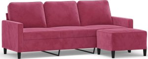 vidaXL 3-osobowa sofa z podnóżkiem winna czerwień 180 cm, aksamit 2