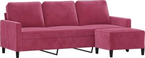 vidaXL 3-osobowa sofa z podnóżkiem winna czerwień 180 cm, aksamit 3