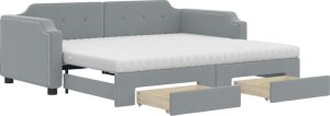 vidaXL Sofa rozsuwana z szufladami, jasnoszara, 90x200 cm, tkanina 2