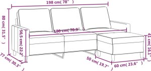 vidaXL Sofa 3-osobowa, kremowa, 180 cm, tapicerowana aksamit 7