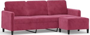 vidaXL 3-osobowa sofa z podnóżkiem winna czerwień 180 cm, aksamit 2