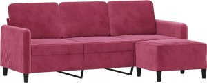 vidaXL 3-osobowa sofa z podnóżkiem winna czerwień 180 cm, aksamit 3
