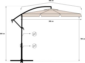 Funfit Parasol Ogrodowy na wysięgniku bocznym, składany 12