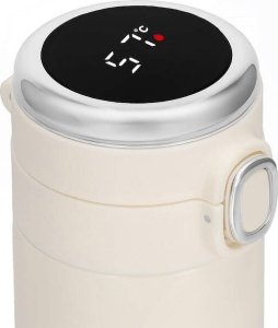 Springos Kubek termiczny 420 ml ze stali nierdzewnej na kawę herbatę, z wyświetlaczem temp. kremowy UNIWERSALNY 15