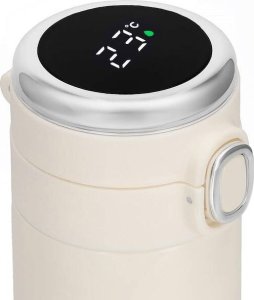 Springos Kubek termiczny 420 ml ze stali nierdzewnej na kawę herbatę, z wyświetlaczem temp. kremowy UNIWERSALNY 16