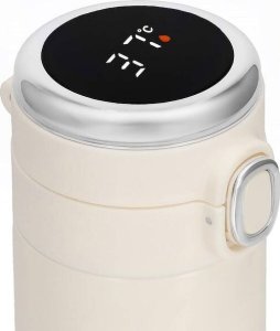 Springos Kubek termiczny 420 ml ze stali nierdzewnej na kawę herbatę, z wyświetlaczem temp. kremowy UNIWERSALNY 17