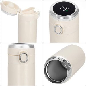 Springos Kubek termiczny 420 ml ze stali nierdzewnej na kawę herbatę, z wyświetlaczem temp. kremowy UNIWERSALNY 20