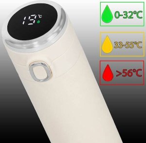 Springos Kubek termiczny 420 ml ze stali nierdzewnej na kawę herbatę, z wyświetlaczem temp. kremowy UNIWERSALNY 21