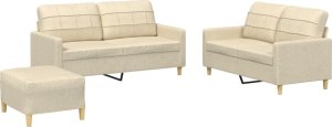 vidaXL vidaXL 3-częściowy komplet wypoczynkowy, obity tkaniną, kremowa 2
