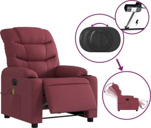 vidaXL vidaXL Rozkładany fotel masujący, elektryczny, winna czerwień, tkanina 6