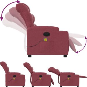 vidaXL vidaXL Rozkładany fotel masujący, elektryczny, winna czerwień, tkanina 7